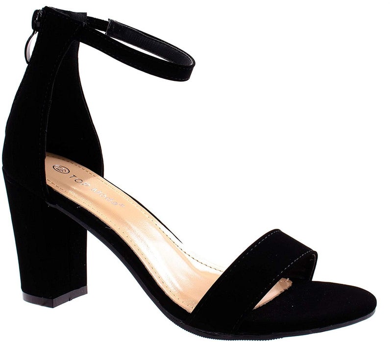 Top Moda Over the Toe Strap Ankle Wrap Strap Heel Open Toe Medium Heel, Black, 8.5 - Image 1